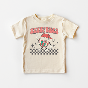 Merry Vibes Kids Shirt - Retro Christmas Natural Kids Tee