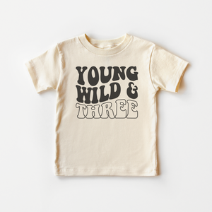 Young, Wild & Three Kids Shirt - Black Retro Birthday Tee
