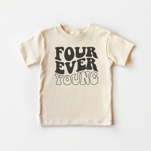 Four Ever Young Kids Shirt - Black Retro Birthday Tee