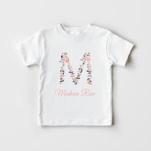 Personalized Floral Letter Toddler Shirt - Peach Kids Shirt
