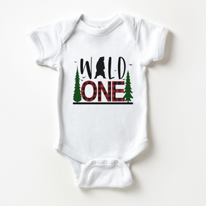 Personalized Wild One Baby Onesie - Buffalo Plaid Bear