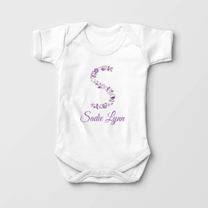 Personalized Floral Letter Baby Onesie - Purple