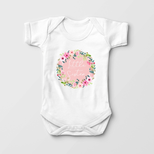 Little Sister Onesie - Pink Floral Wreath Baby Girl Onesie