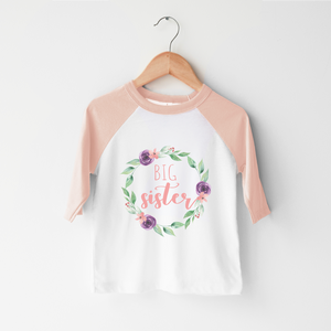 Big Sister Shirt - Colored Floral Wreath Toddler Girl Shirt