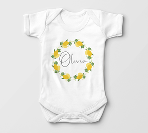 Personalized Lemon Wreath Baby Onesie - Cute Summer Onesie