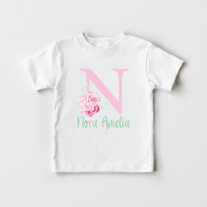 Personalized Pink And Green Flower Girls Toddler Shirt - Cute Name Kids Shirt