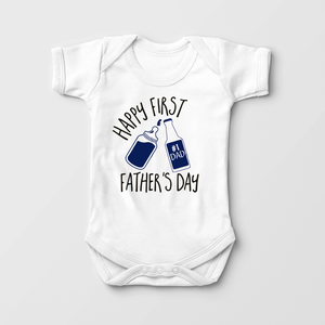 Happy First Father's Day Baby Boy Onesie - Cute Drinking Buddies Bodysuit