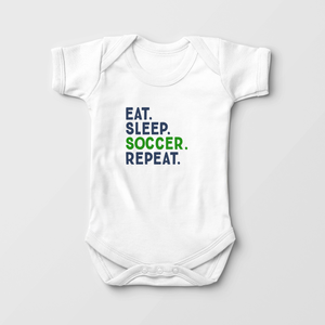 Eat Sleep Soccer Repeat Baby Onesie - Funny Soccer Bodysuit