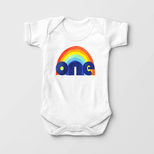 First Birthday Baby Onesie - Cute 1st Birthday Rainbow Retro Bodysuit