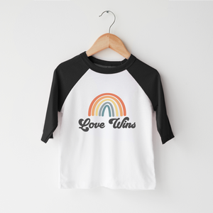Love Wins Kids Shirt - Retro Pride Rainbow Toddler Shirt
