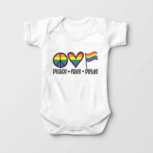 Peace Love Pride Baby Onesie - LGBTQ+ Rainbow Onesie