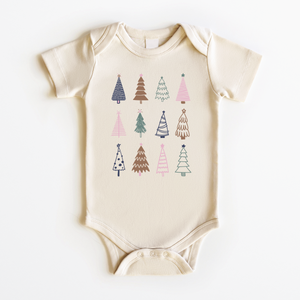 Boho Christmas Trees Baby Onesie - Cute Minimalist Winter Natural Bodysuit