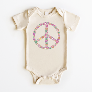 Retro Peace Sign Onesie - Girls Floral Hippie Bodysuit