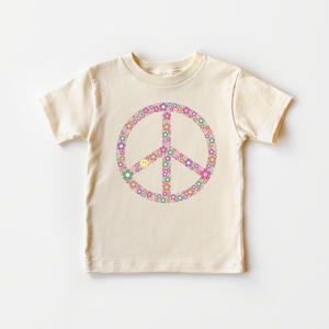 Retro Peace Sign Toddler Shirt - Girls Floral Hippie Kids Tee