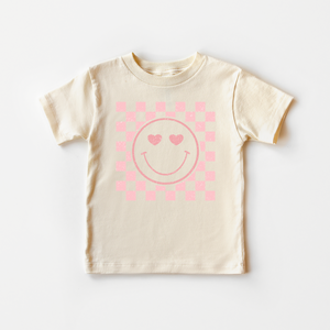 Pink Smiley Face Heart Toddler Shirt - Cute Girls Valentine's Day Kids Tee
