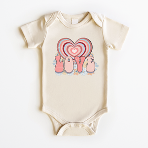 Retro Love Heart Baby Onesie - Cute Valentines Day Bodysuit