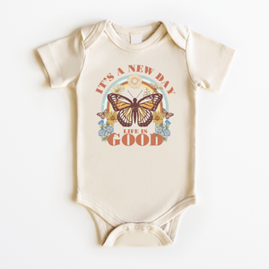 Life Is Good Baby Onesie - Retro Boho Natural Bodysuit