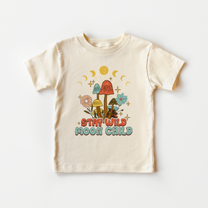 Stay Wild Moon Child Kids Tee - Retro Mushroom Natural Shirt
