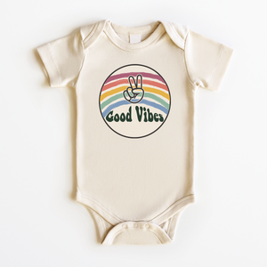Good Vibes Baby Onesie - Peace Sign Natural Bodysuit