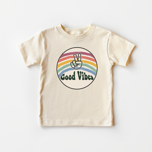 Good Vibes Toddler Shirt - Peace Sign Kids Natural Tee
