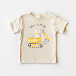 Eggs-Cavator Toddler Shirt - Boys Construction Easter Natural Tee