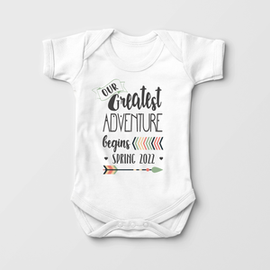 Personalized Our Greatest Adventure Begins Baby Onesie - Pregnancy Announcement