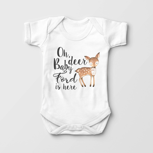Personalized Birth Announcement Baby Onesie - Cute Oh Deer Baby Is Here