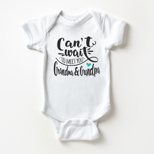 Can't Wait To Meet You Grandma And Grandpa Onesie - Grandparents Announcement Baby Onesie