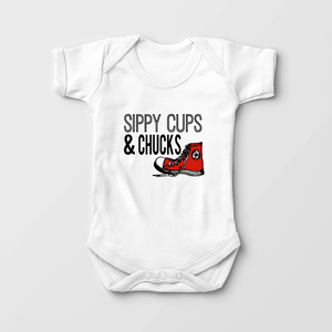 Sippy Cups And Chucks Baby Onesie - Cute Converse Boysuit