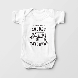 Save The Chubby Unicorn Baby Onesie - Funny Black Rhino Bodysuit
