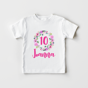Personalized Birthday Girl Kids Shirt - Cute Floral Wreath Toddler Shirt