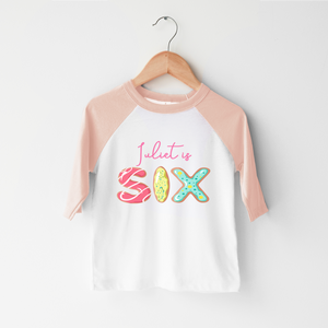 Personalized Sixth Birthday Kids Shirt - Cute Donut Themed Girls Birthday