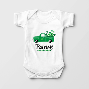 Personalized Shamrock Truck Baby Onesie - St Patricks Day Bodysuit