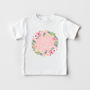Big Sister Shirt - Pink Floral Wreath Toddler Girl Shirt