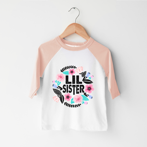 Little Sister Shirt - Bold Floral Toddler Girls Shirt