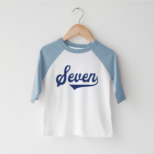 Seventh Birthday Boy Baseball Shirt - Blue
