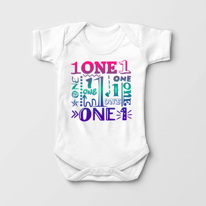 First Birthday Girl Graphic Onesie - One One One Birthday Baby Girl Onesie