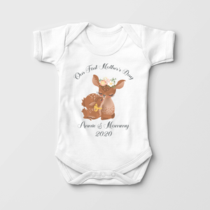 Personalized  Our First Mother's Day Baby Onesie - Mother And Baby Deer