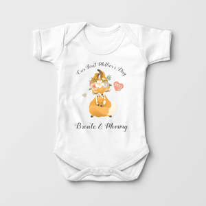 Personalized Our First Mother's Day Baby Onesie - Mother And Baby Fox