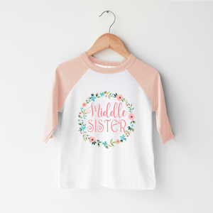 Middle Sister Shirt - Floral Wreath Middle Sister Toddler Shirt