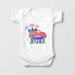 Personalized Fourth Of July Bodysuit - Patriotic Truck Baby Onesie