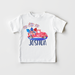 Personalized Fourth Of July Kids Shirt - Cute Patriotic Truck Toddler Shirt