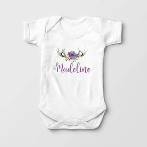 Personalized Purple Antler Boho Baby Onesie - Cute