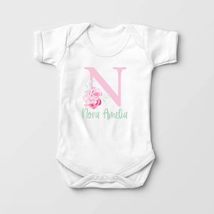 Personalized Pink Floral Name Baby Onesie - Cute Onesie