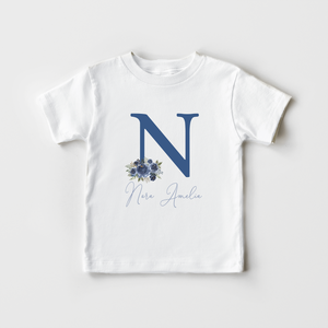 Personalized Blue Floral Name Toddler Shirt - Boho Kids Shirt