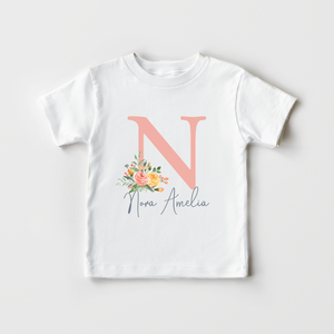 Personalized Peach Floral Name Toddler Shirt - Flower Kids Shirt