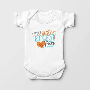 Little Sister Biggest Fan Baby Onesie - Basketball Sibling Baby Girl Onesie
