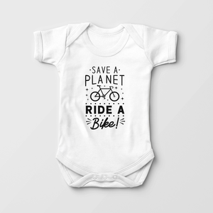 Save The Planet Ride A Bike Baby Onesie - Earth Day Bodysuit