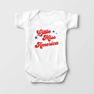 Little Miss America Baby Girl Onesie - Cute Fourth Of July Bodysuit