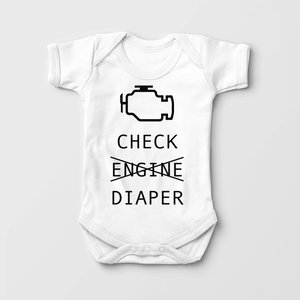 Check Engine Baby Onesie - Funny Diaper Bodysuit